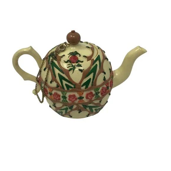 Vintage Nini Japan Hand Painted Teapot Trinket Box Floral Staffordshire Style - Picture 11 of 11